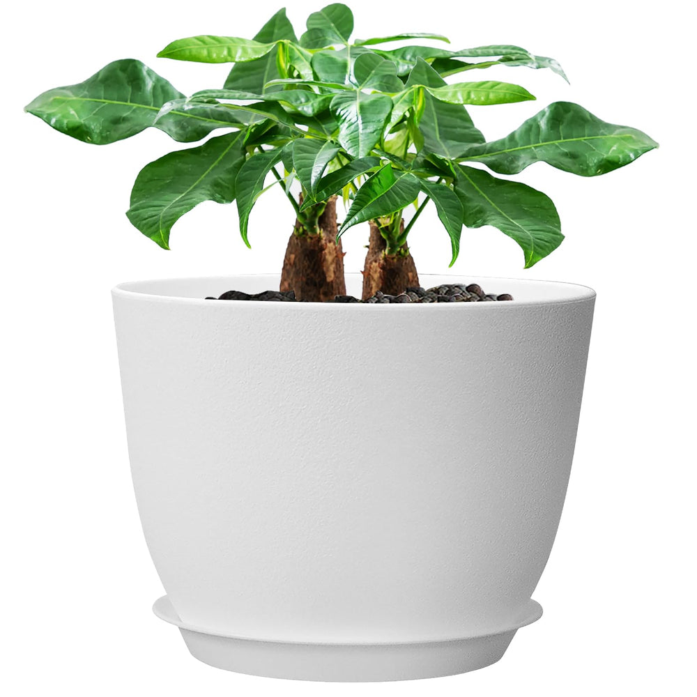 UOUZ 12-inch large white plant pot front view with drainage holes