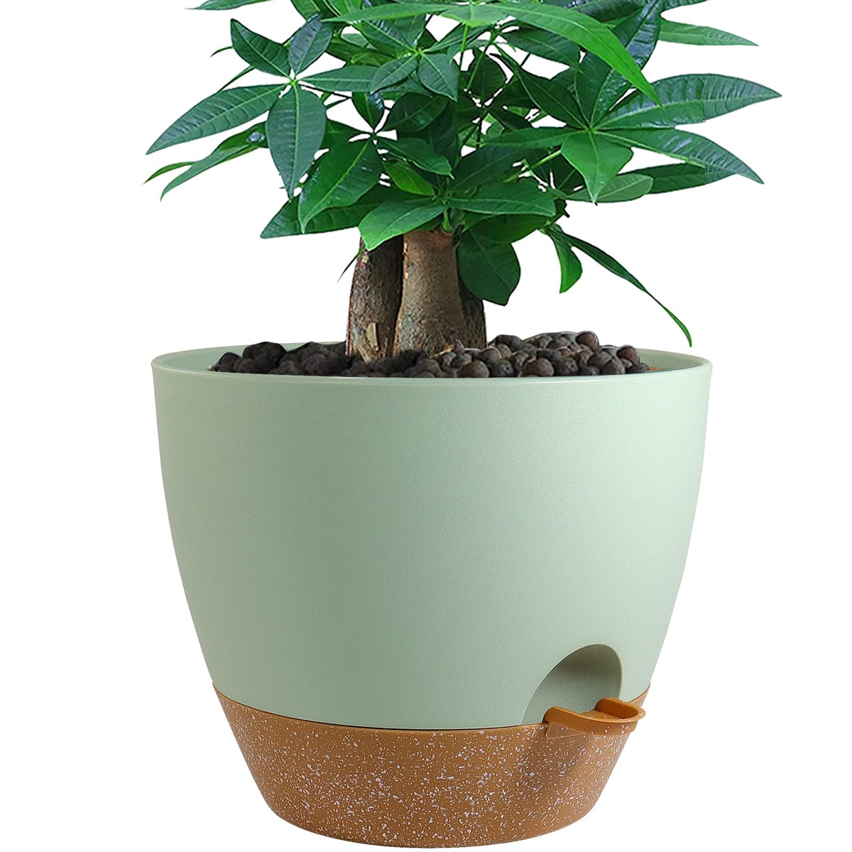 UOUZ 12-inch self watering pot in green with brown accents