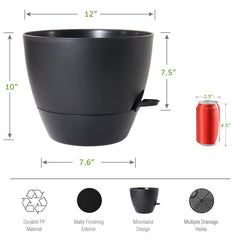 UOUZ 12 inch self watering pot side view showing drainage holes