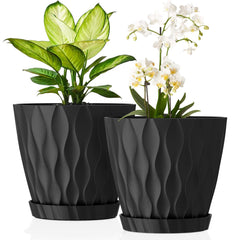 UOUZ 8 Inch Plant Pot with drainage holes and tray, black