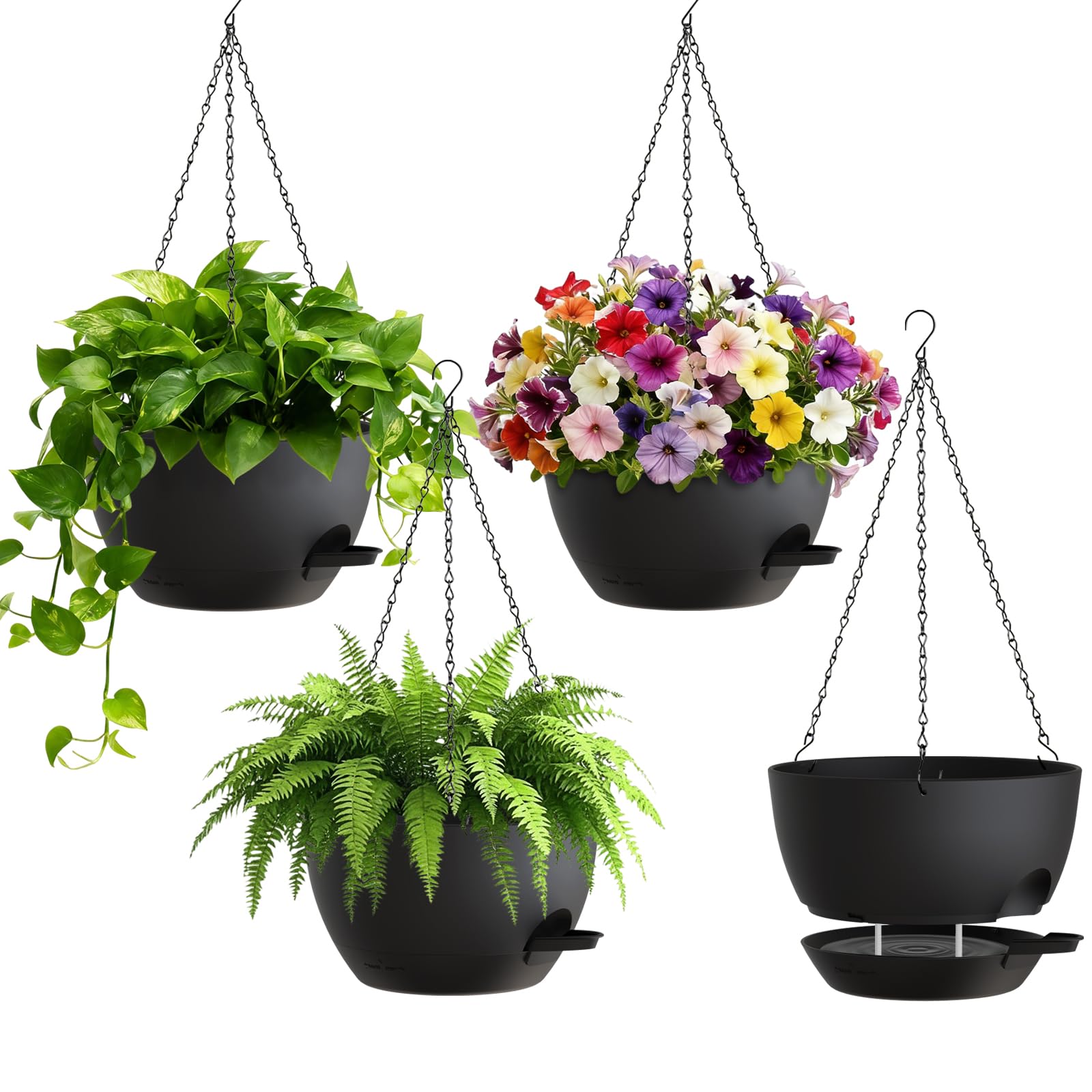 UOUZ 8-inch self-watering hanging planter front view in black