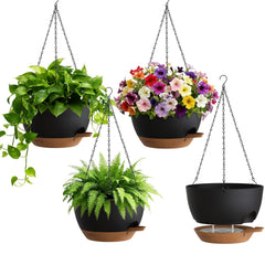 UOUZ 8 Inch Self-Watering Hanging Planter front view in black and brown