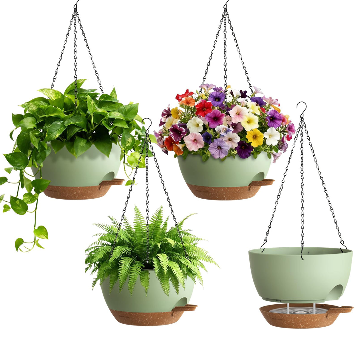 UOUZ 8-inch self-watering hanging planter green and brown front view