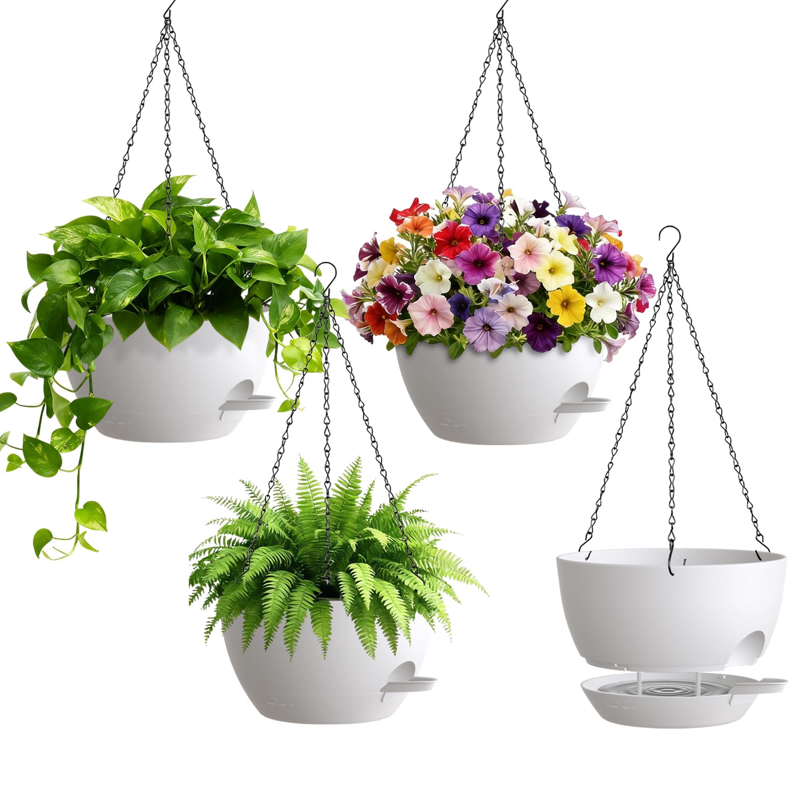 UOUZ 8-inch white self-watering hanging planter front view