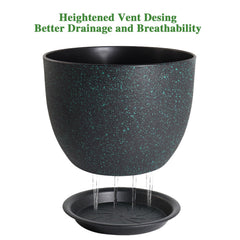 UOUZ 9-inch black plant pot displaying drainage features