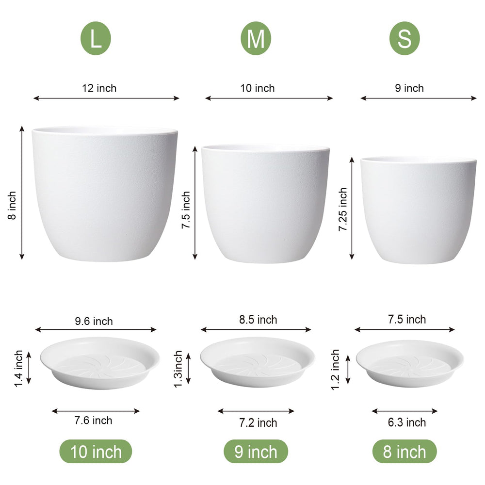 UOUZ 9-inch large plant pot white with saucer