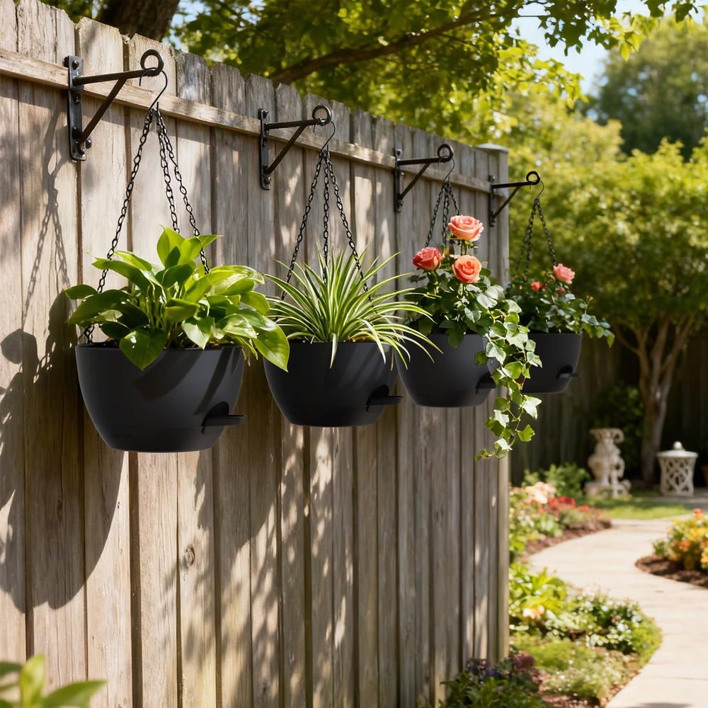 UOUZ hanging planter with plants in a garden setting