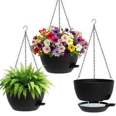 UOUZ self-watering hanging planter set of 3 in black