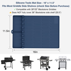 Uozuke Silicone Grill Mat displaying grilling tools in slots