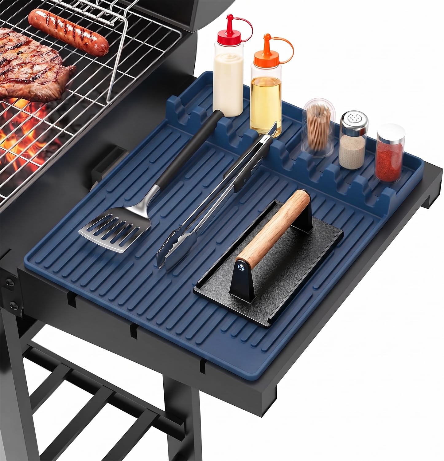 Uozuke Silicone Grill Mat front view, blue, 16x11.5 inches