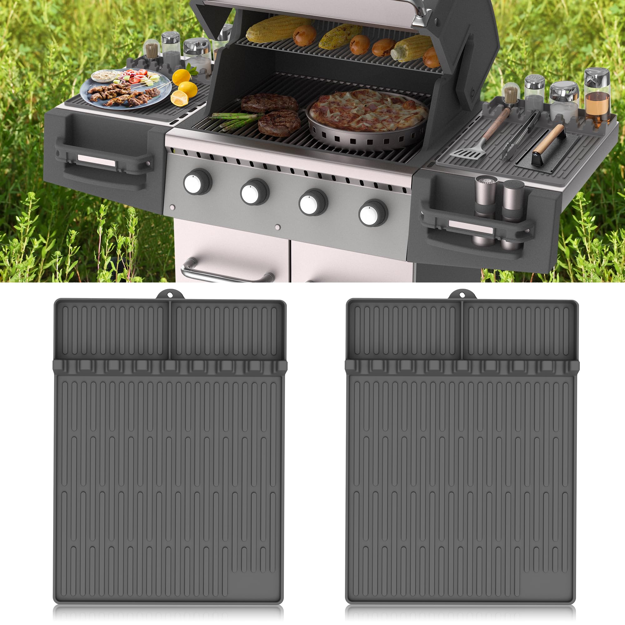Uozuke Silicone Grill Mat gray color front view with 8 slots