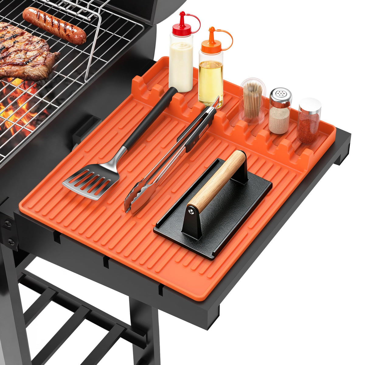 Uozuke Silicone Grill Mat orange colour with 8 slots for grilling tools