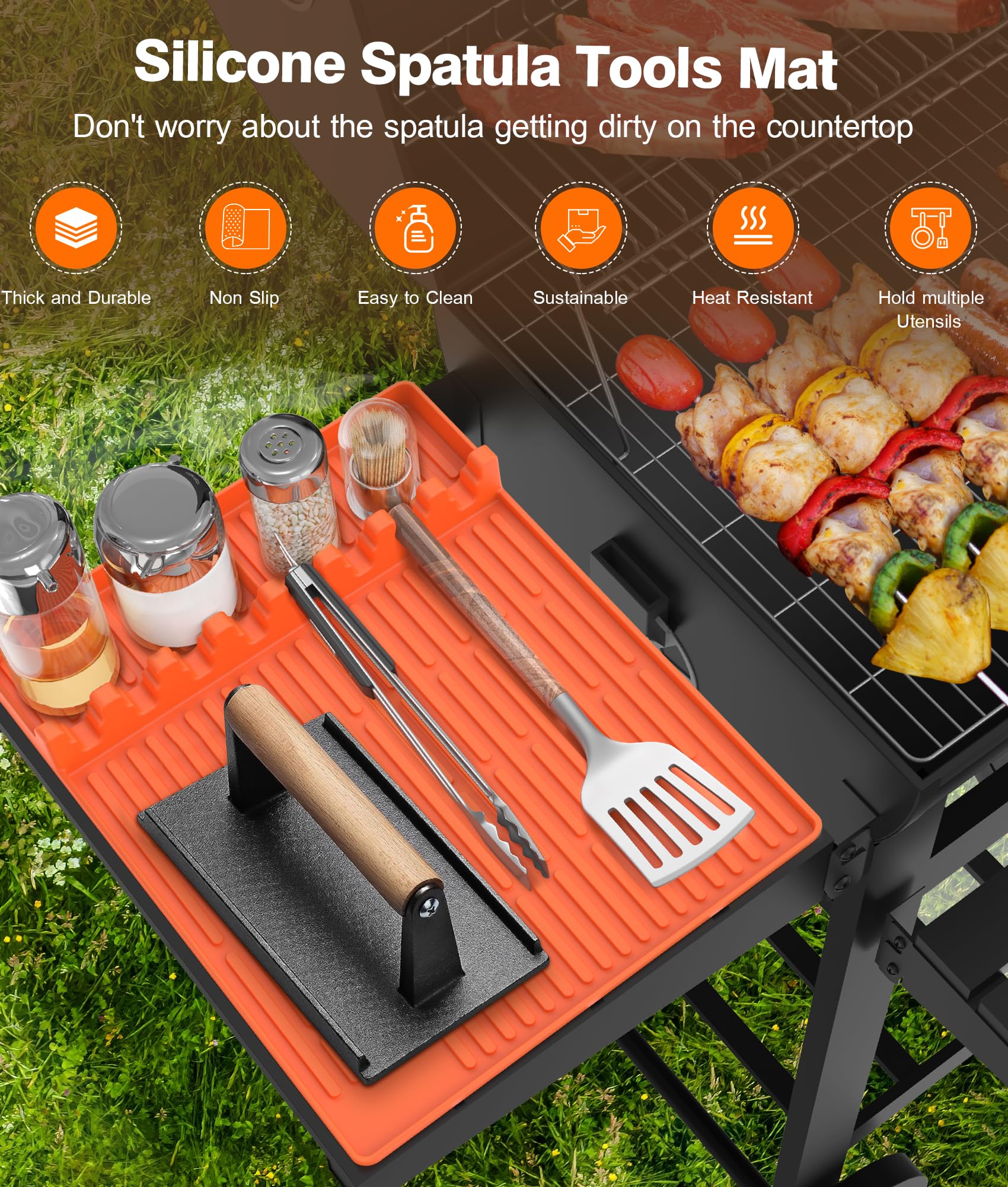 Uozuke Silicone Grill Mat side view showcasing the orange colour