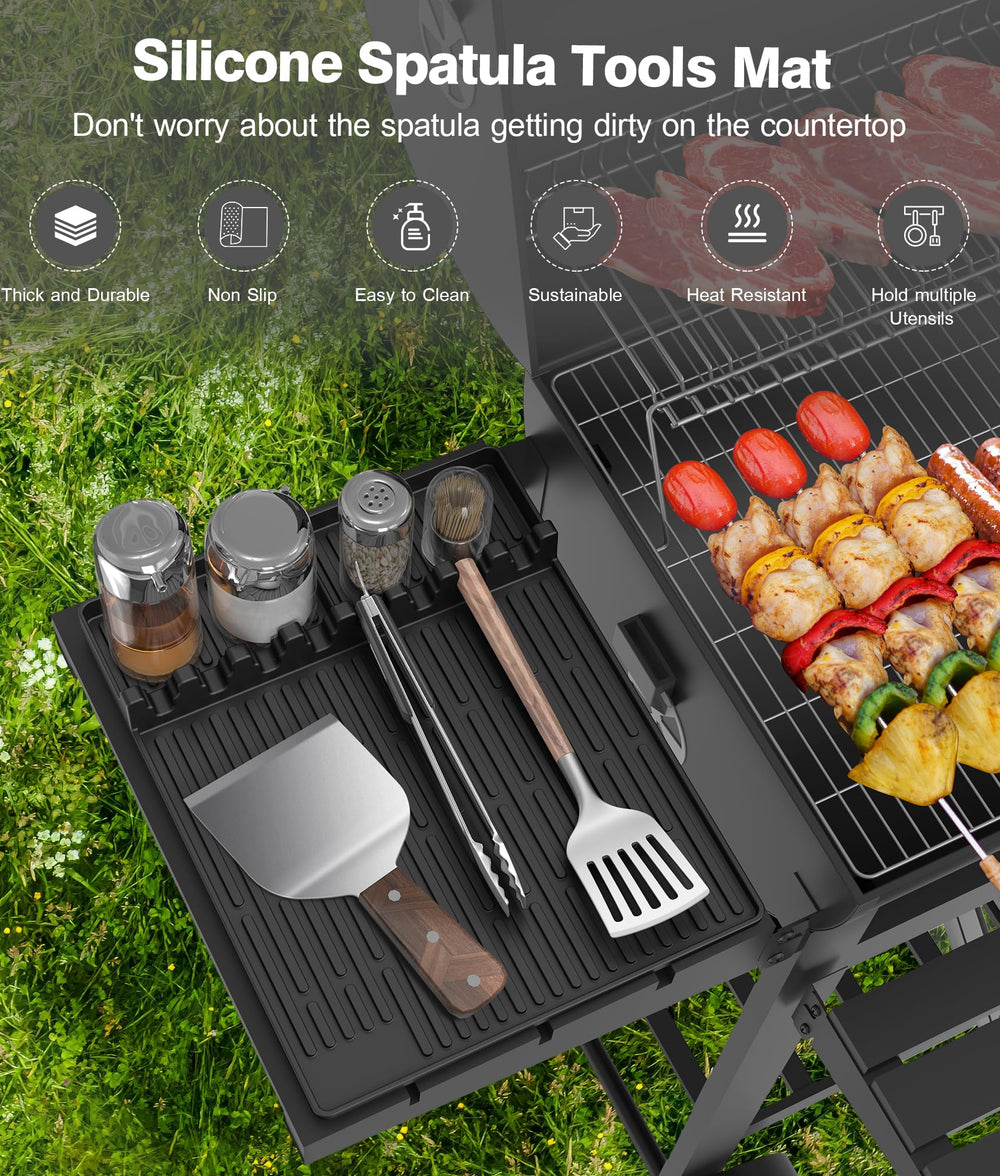 Uozuke Silicone Grill Mat side view with cooking tools