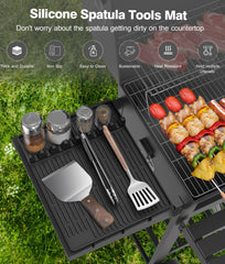 Uozuke Silicone Grill Mat side view with cooking tools