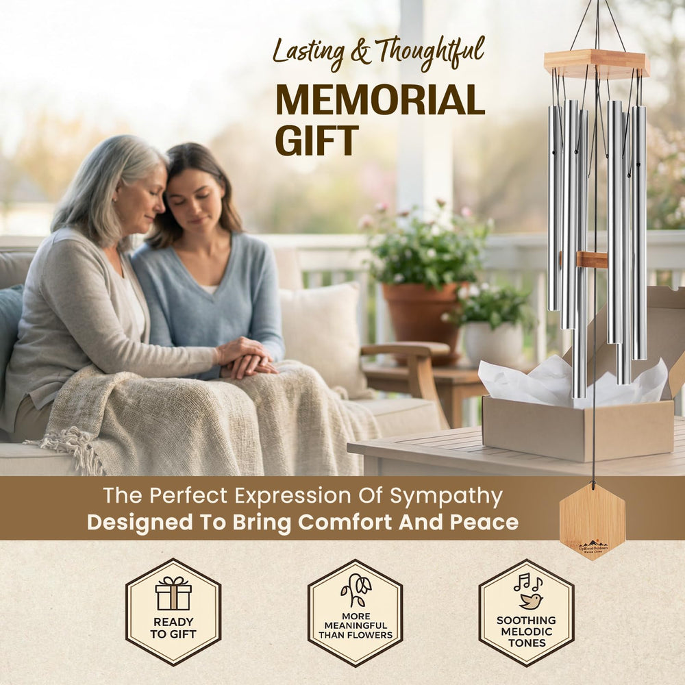 UpBlend Outdoors Silver Wind Chime displayed on a patio