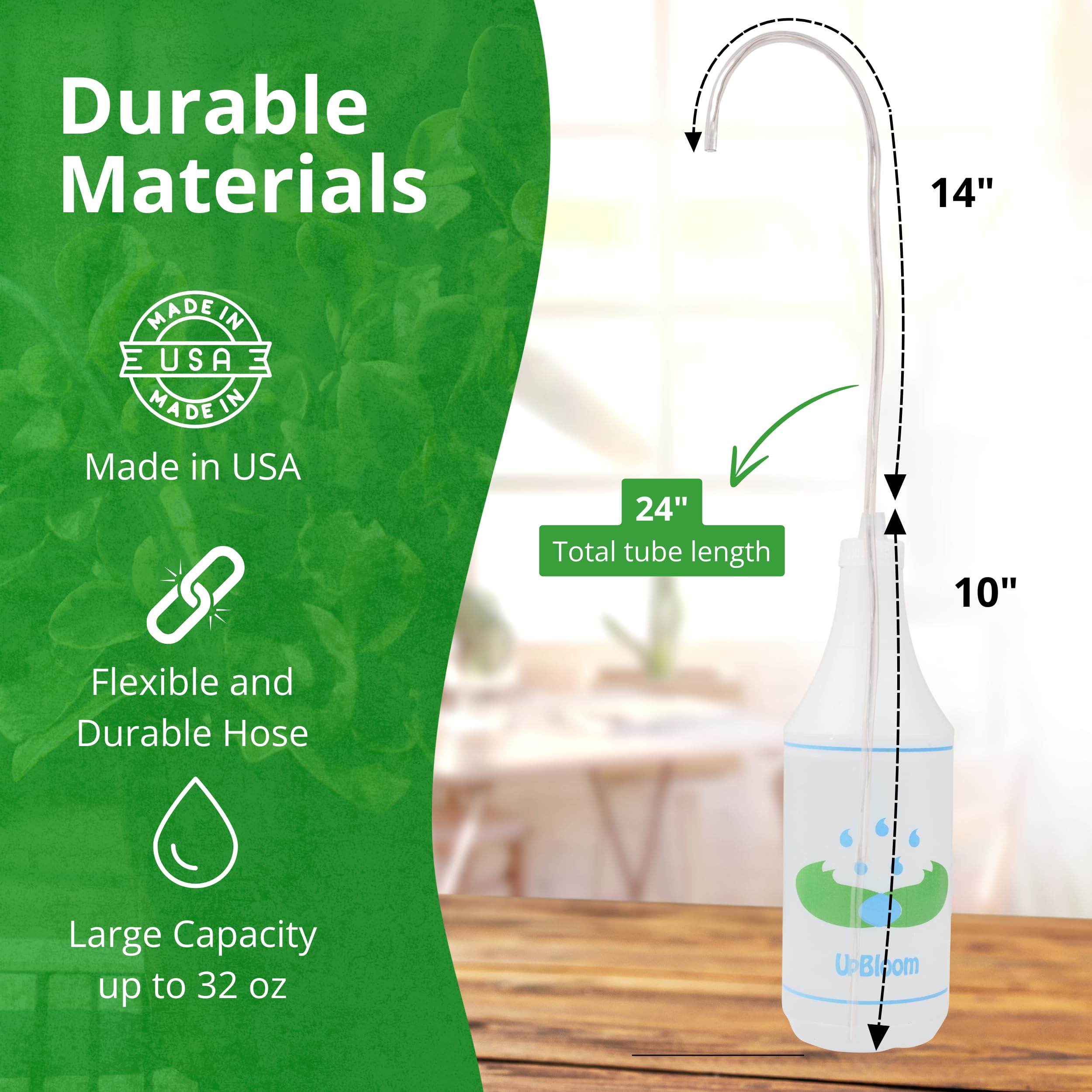 UpBloom squeeze bottle in use watering hanging plants