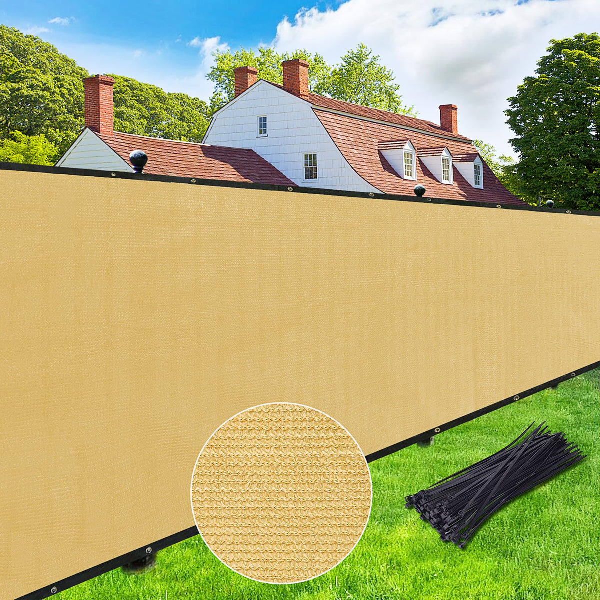 UPGRADE 6' x 50' Privacy Screen Fence in Sand colour, front view
