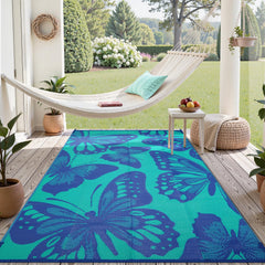 Uphome Outdoor Rug 6x9 ft waterproof bluish violet butterfly pattern