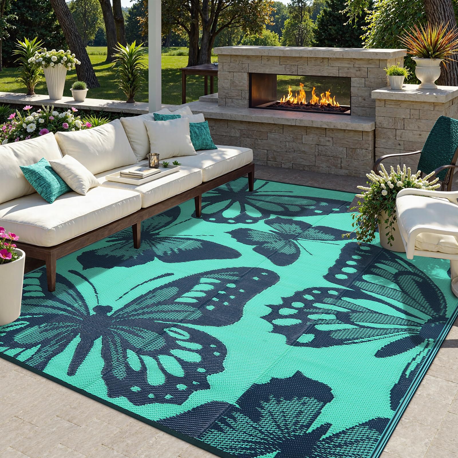 Uphome Outdoor Rug 8x10 ft reversible design