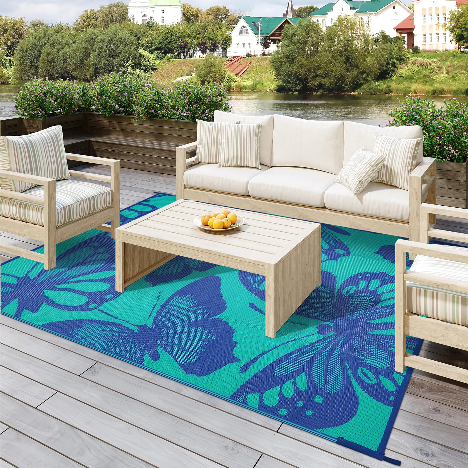 Uphome Outdoor Rug rolled up for storage