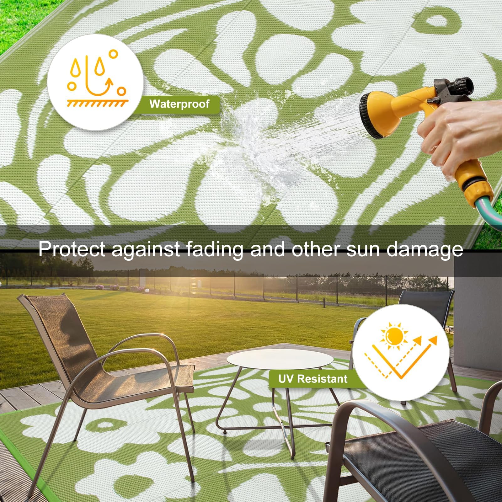 Uphome outdoor rug rolled up with carry bag