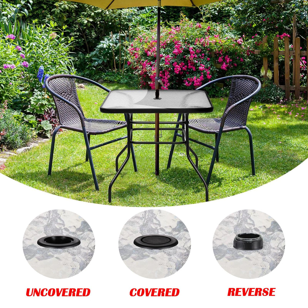 UpinFun umbrella hole ring installed in glass patio table