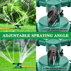 UPOFFICIS Yard Sprinkler displaying three spray arms