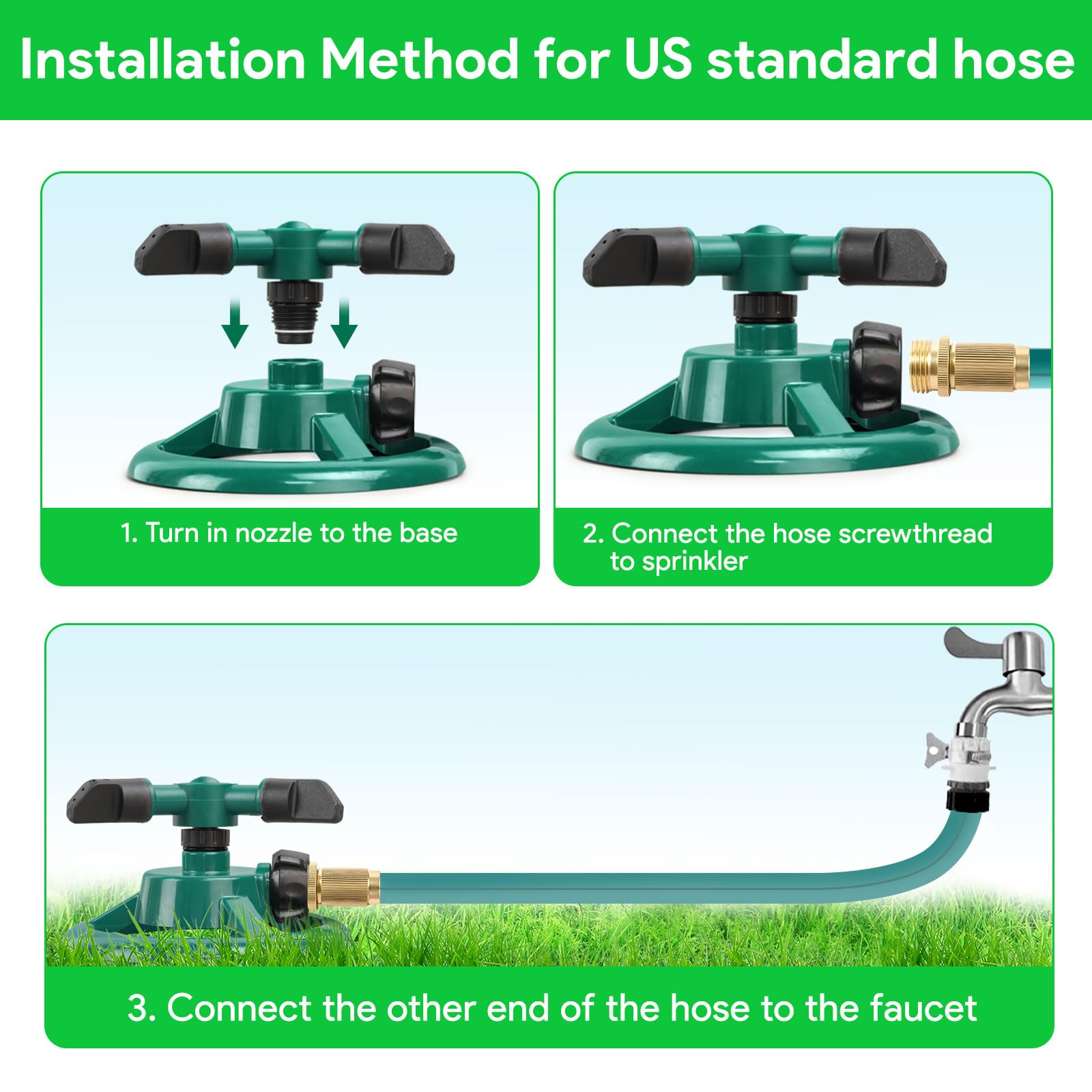 UPOFFICIS Yard Sprinkler in action watering a lawn