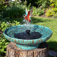 UPSJYJ 11.6" Solar Ceramic Bird Bath Bowl in blue
