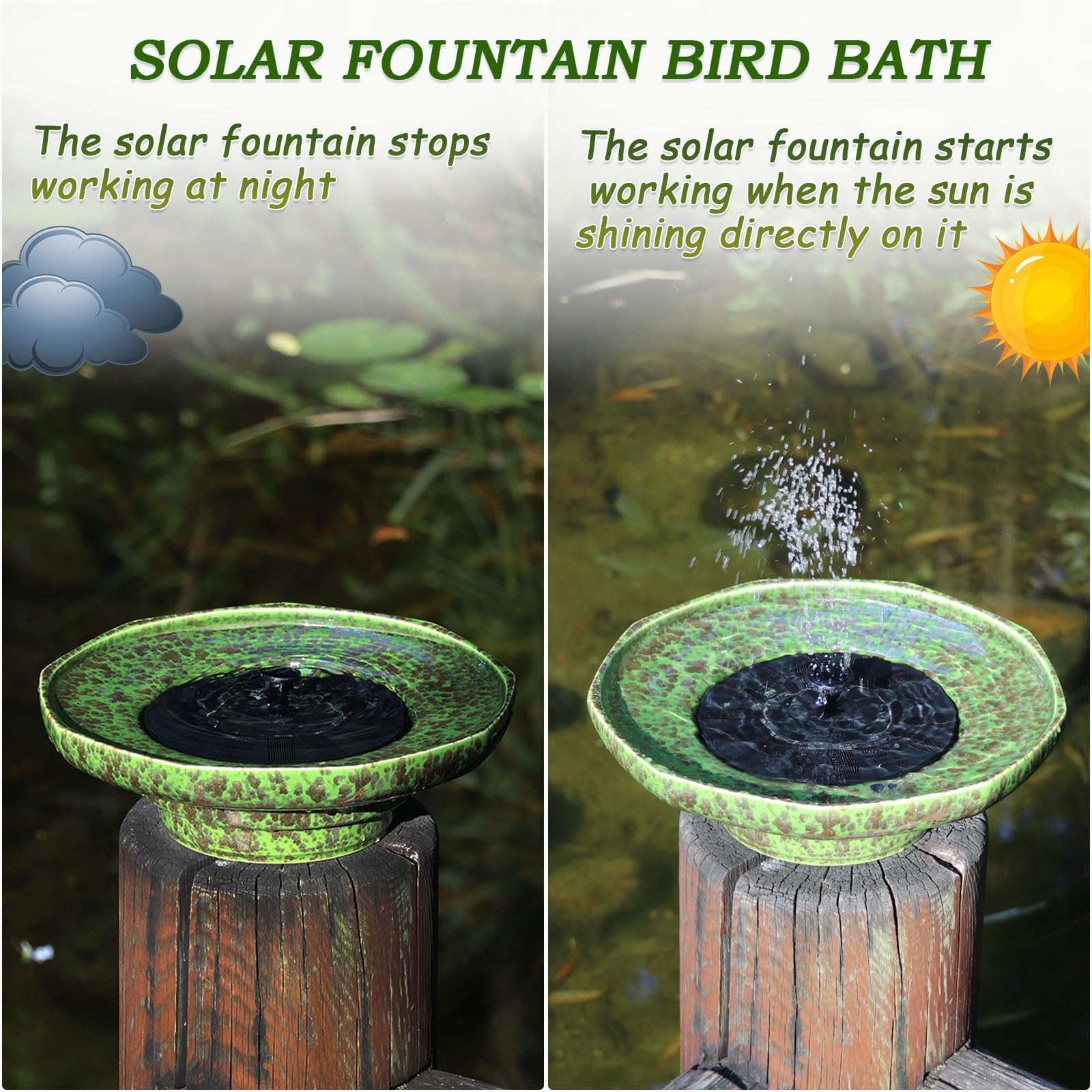 UPSJYJ ceramic bird bath with clean water and birds around