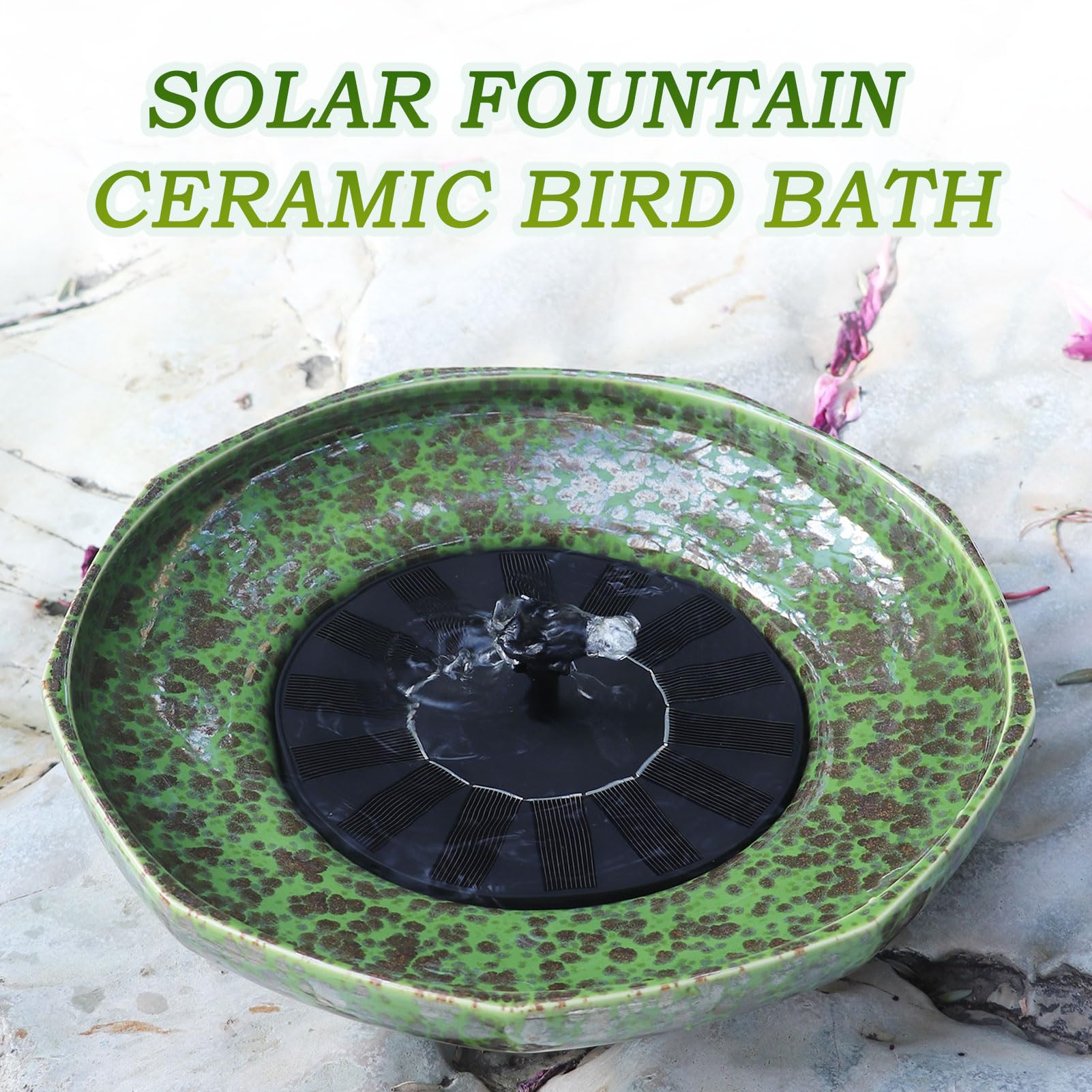 UPSJYJ solar ceramic bird bath displayed indoors as decoration
