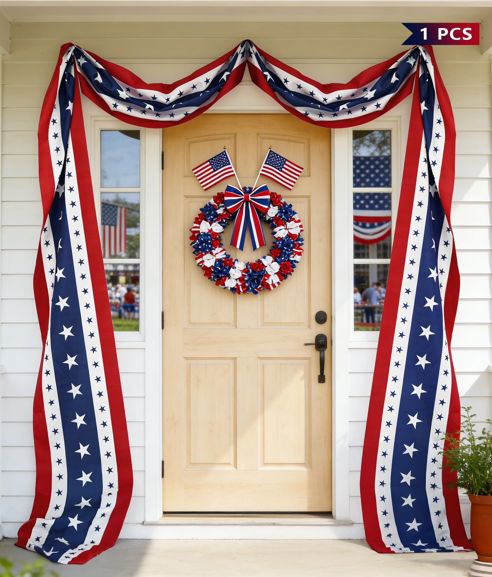 UQJE 25ft American Flag Bunting with 250 stars displayed outdoors