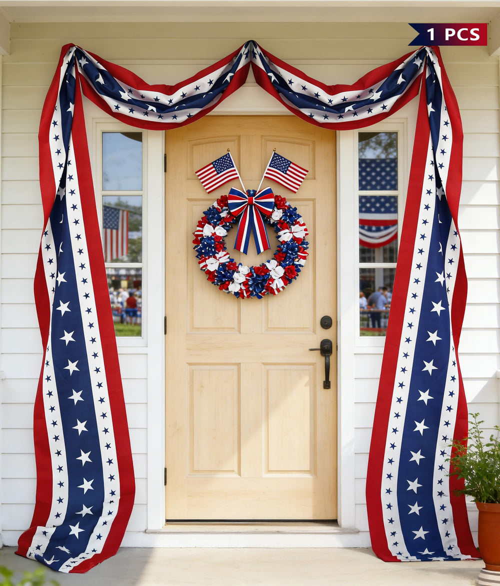 UQJE 25ft American Flag Bunting with 250 stars displayed outdoors
