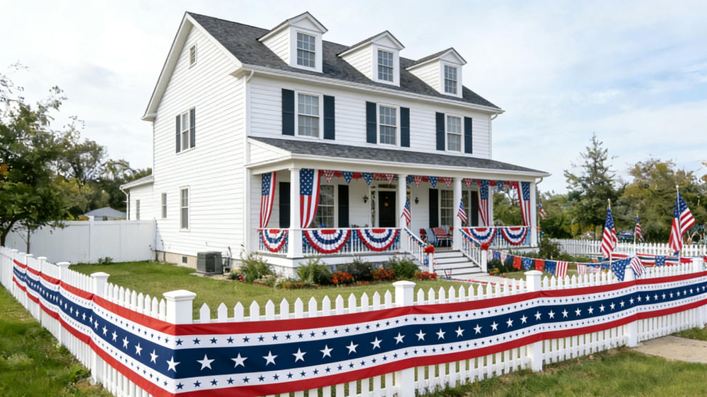 UQJE American Flag Bunting displayed at a holiday event