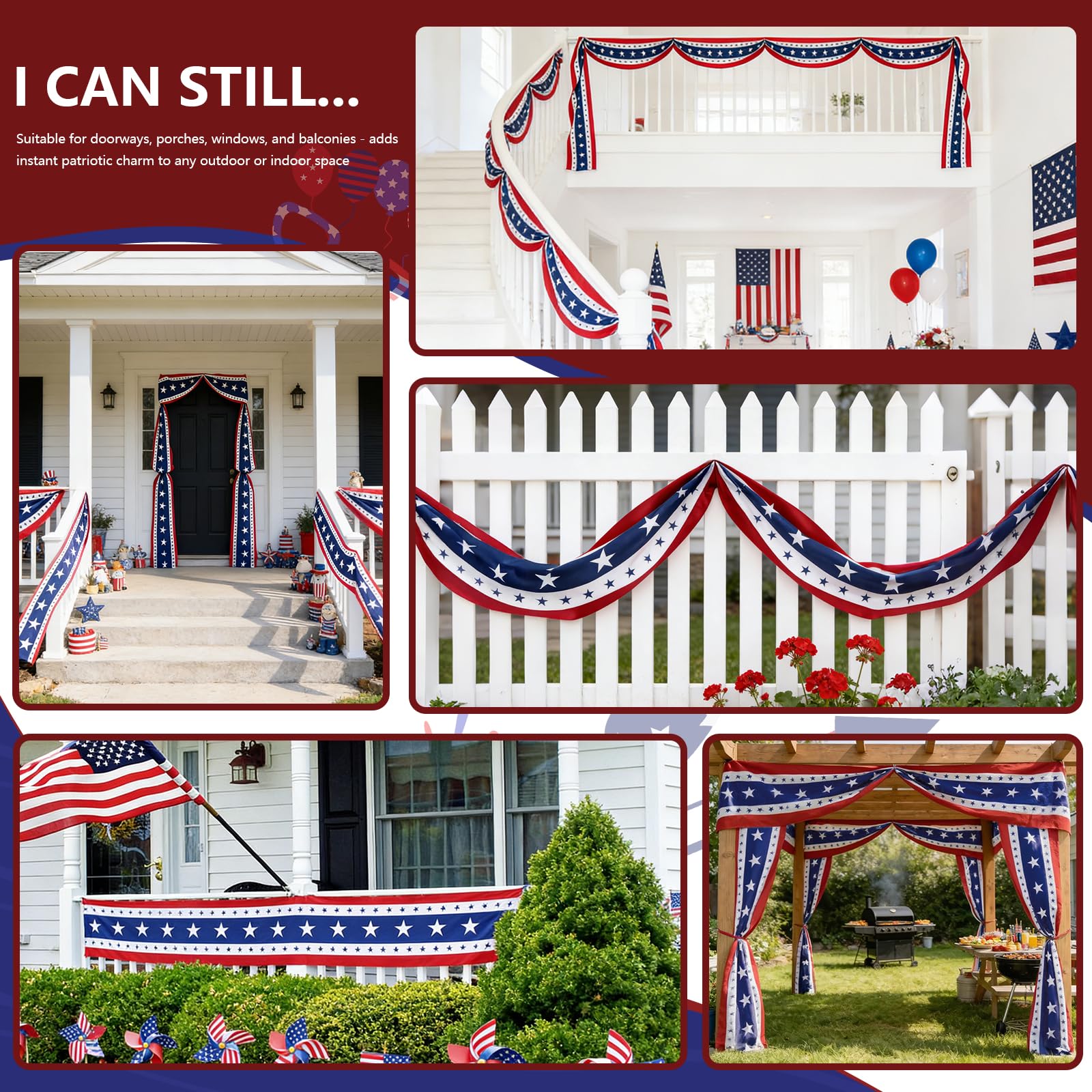 UQJE American Flag Bunting in a festive outdoor setting