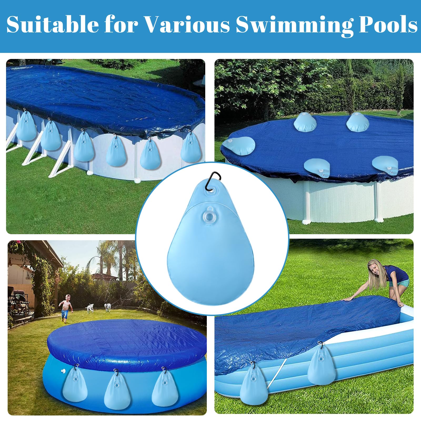 UQM 16 Pack Pool Cover Weights in packaging