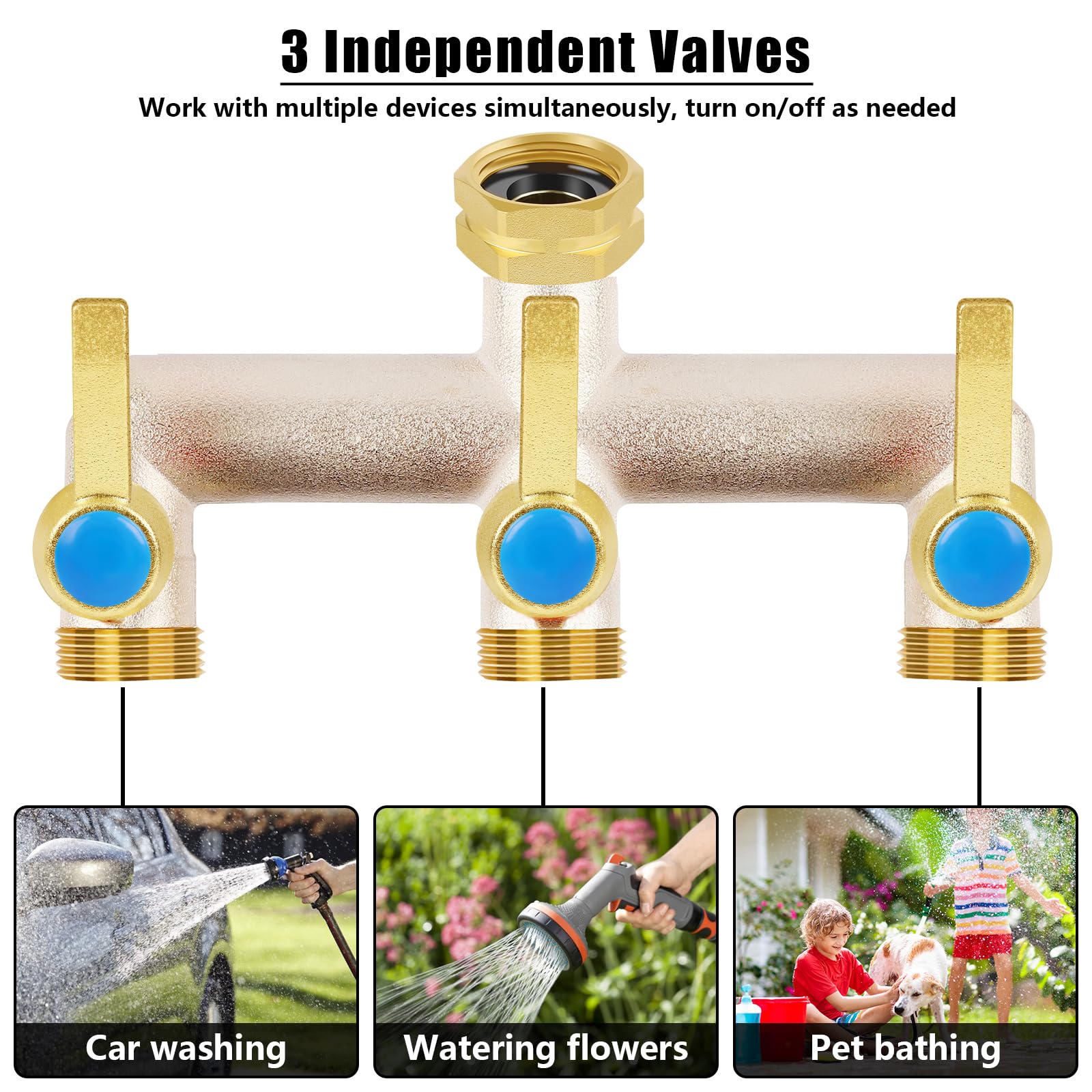 UQM hose splitter in a garden setting with hoses attached