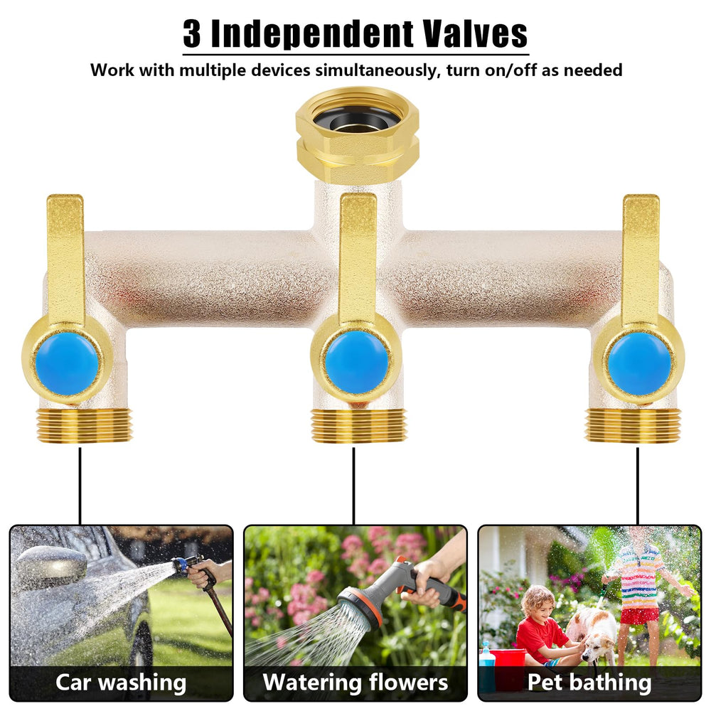 UQM hose splitter in a garden setting with hoses attached