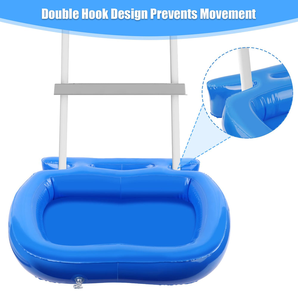 UQM Inflatable Pool Foot Bath Tray inflated next to pool ladder