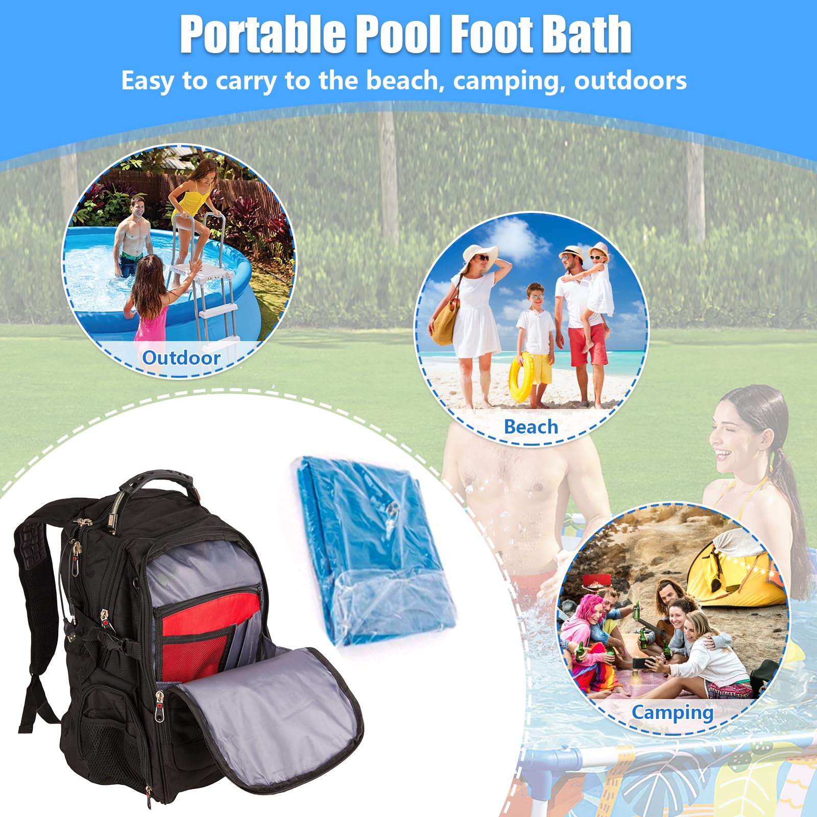 UQM Inflatable Pool Foot Bath Tray showing large capacity size