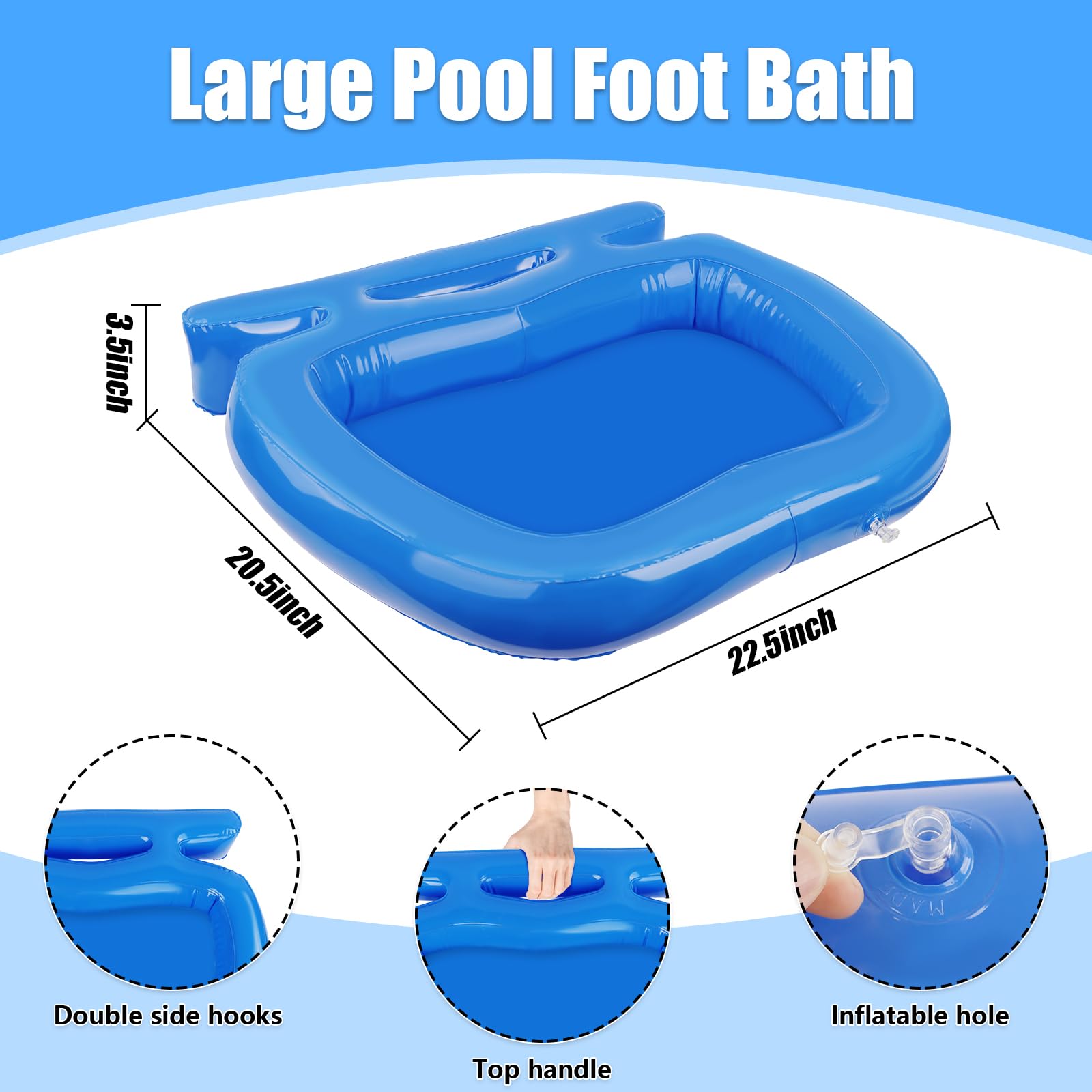 UQM Inflatable Pool Foot Bath Tray side view with hooks
