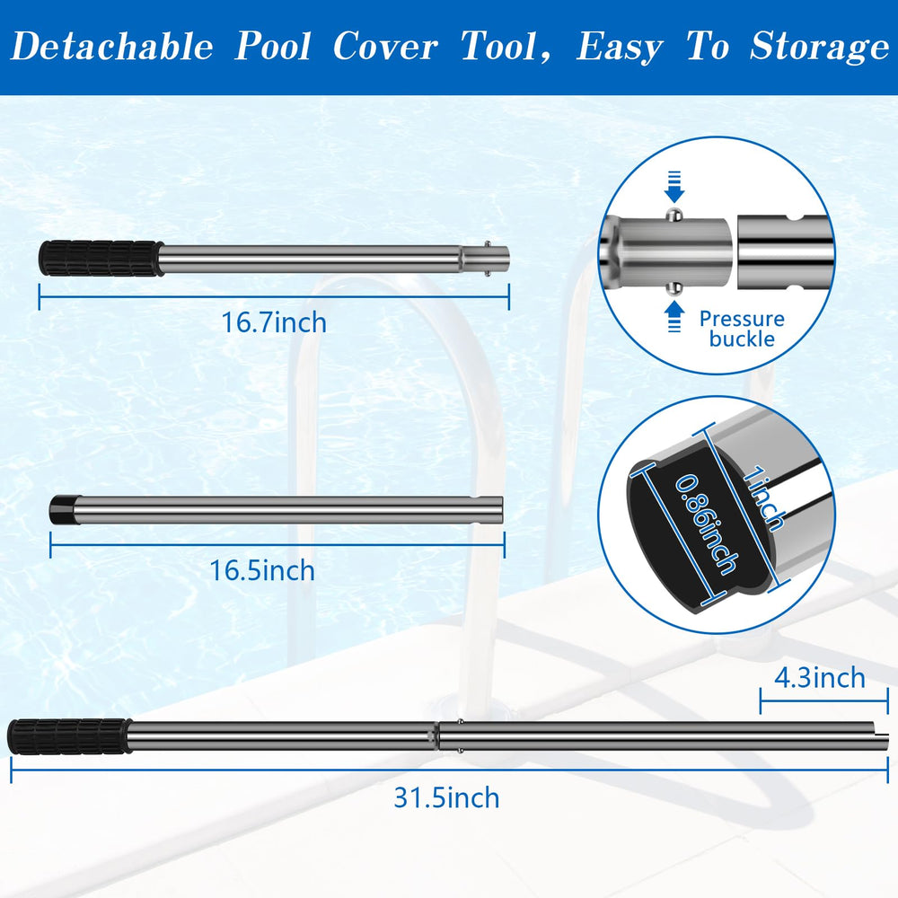 UQM Pool Cover Tool close-up of stainless steel material