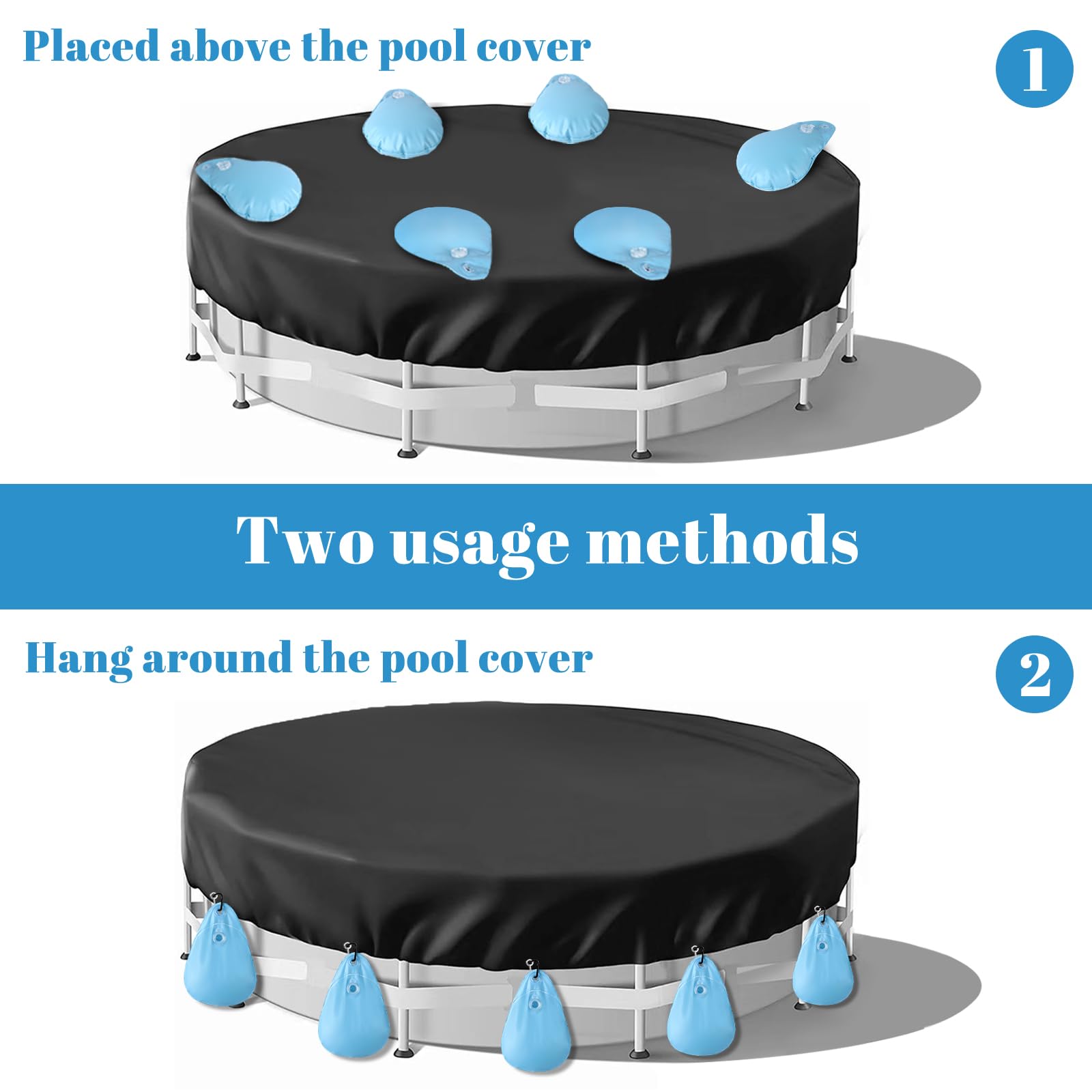 UQM pool cover weights being installed on a pool cover