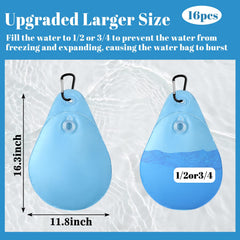UQM pool cover weights with hooks laid out on a surface