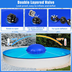 UQM pool pillow securely placed in an above ground pool