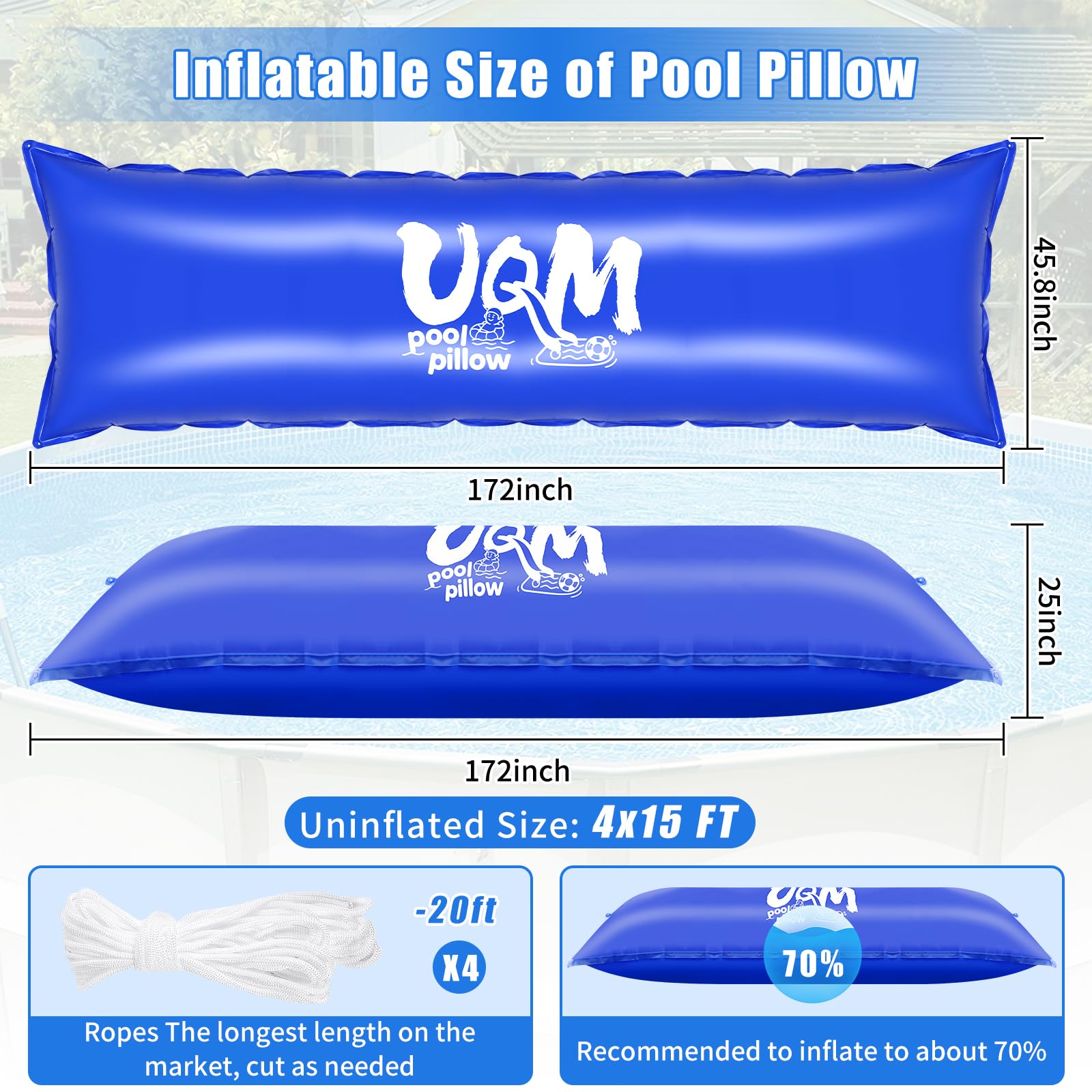 UQM Pool Pillows 4x15 ft double valve for easy inflation