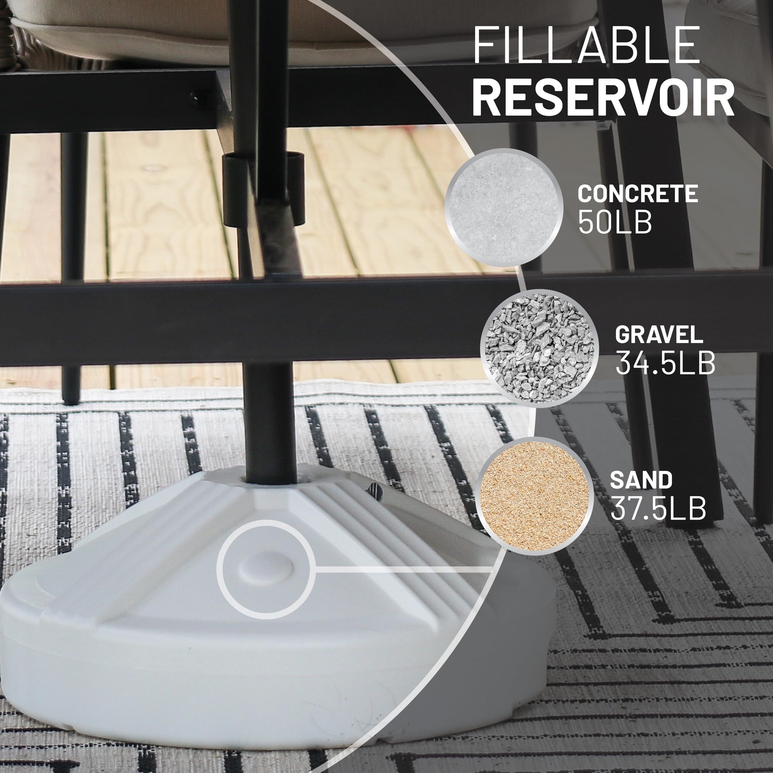 US Weight Fillable Umbrella Base filled with sand, white