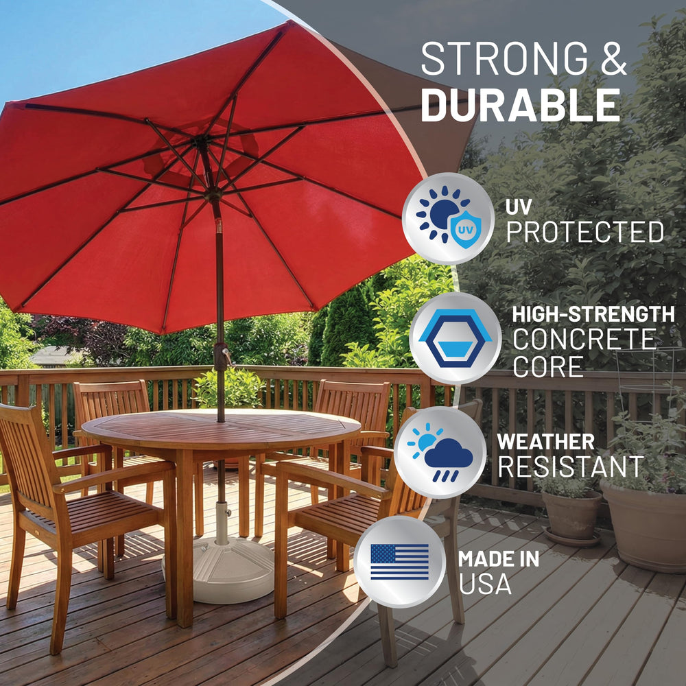 US Weight Umbrella Base beside patio table