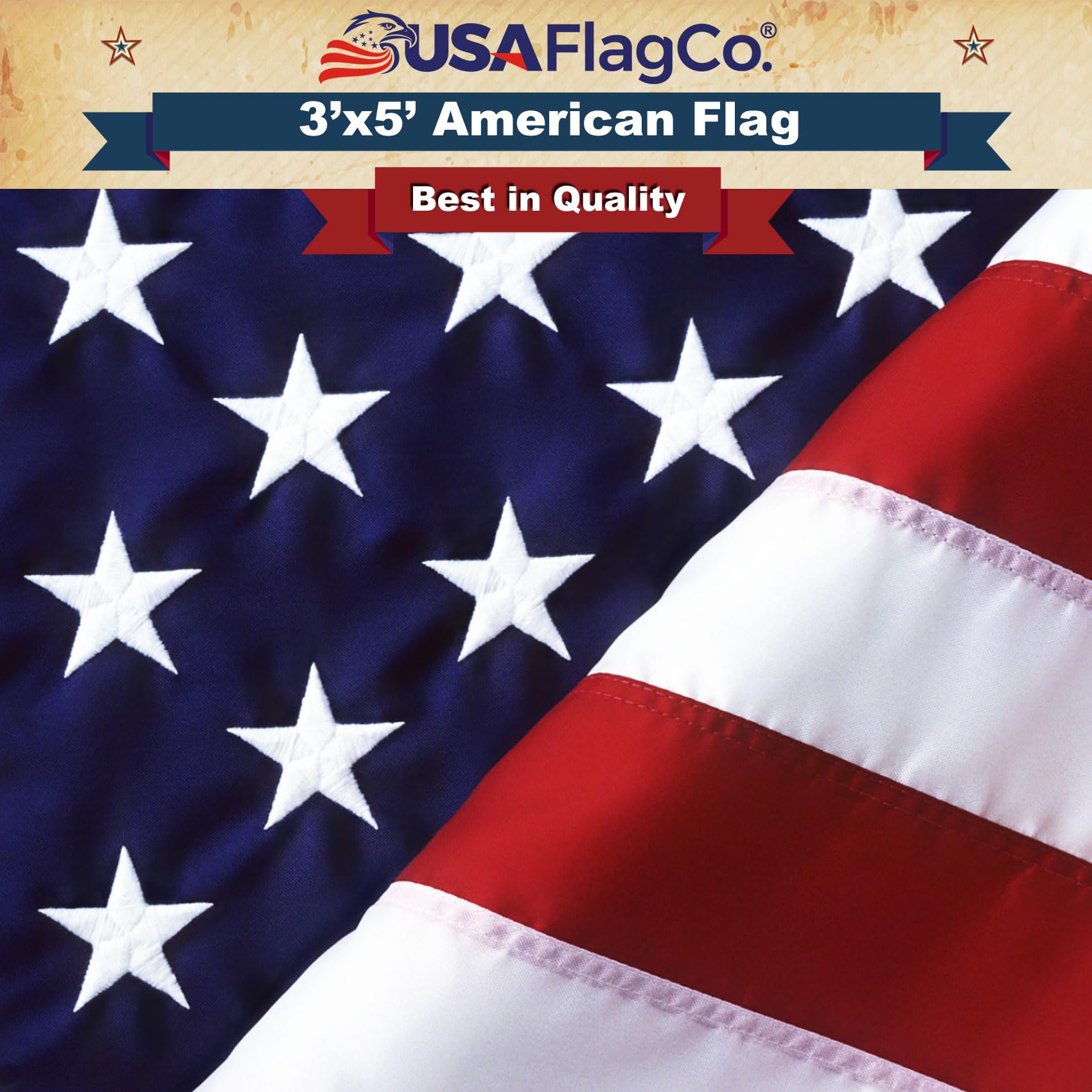 USA Flag Co. American Flag 3x5 foot front view with embroidered stars